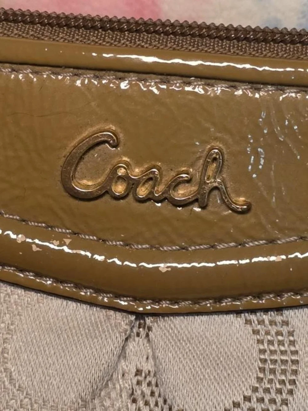 Coach Beige Y2K Signature Wristlet with Tan Leather Trim